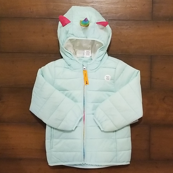 okie dokie Other - Kids Aqua Unicorn Puffer Coat